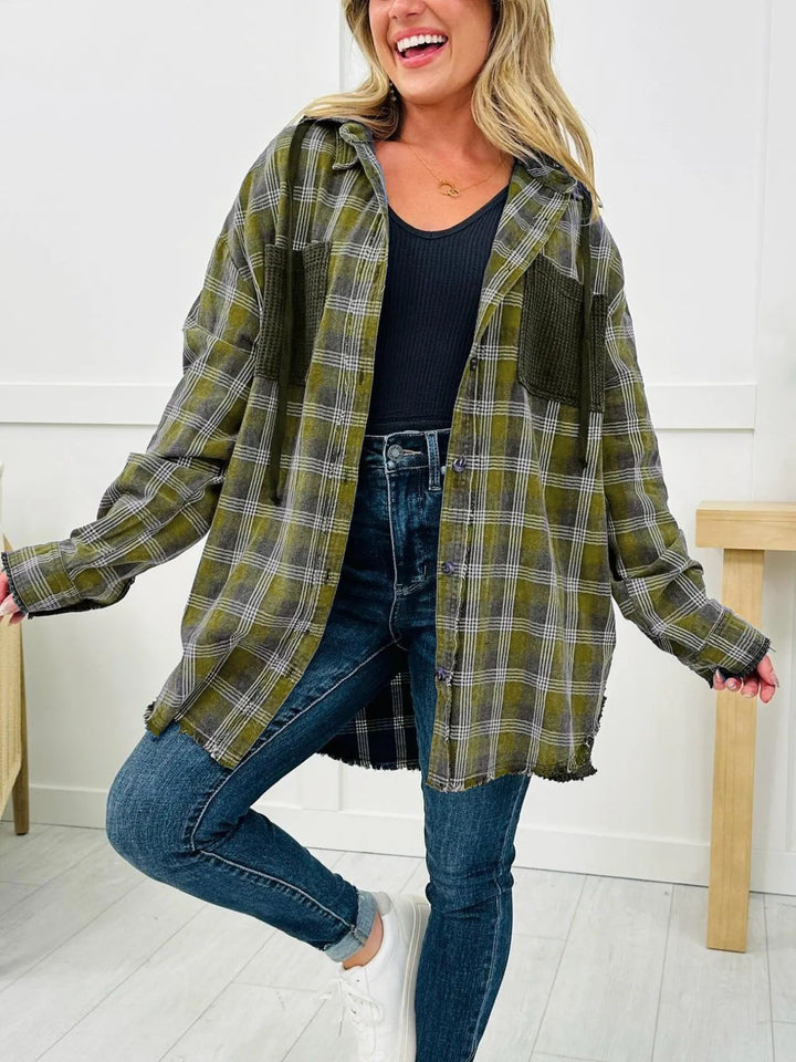 Damen Oversized Karo-Hemdjacke mit fransigen Details Drune