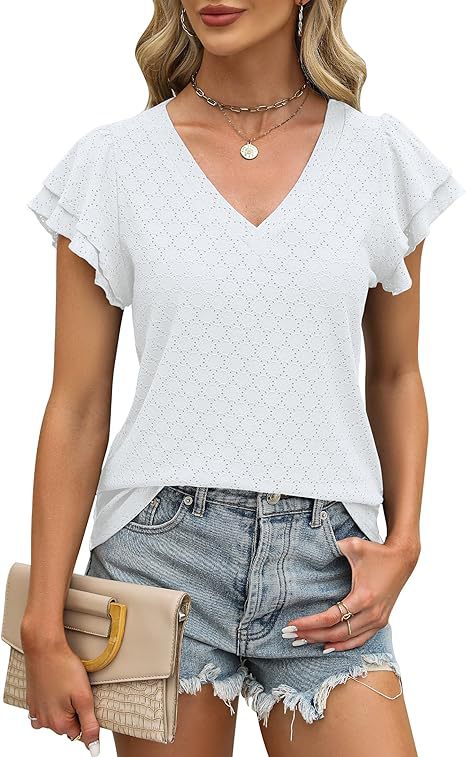 Damen modisches V-Ausschnitt-Shirt mit Rüschendetails Drune