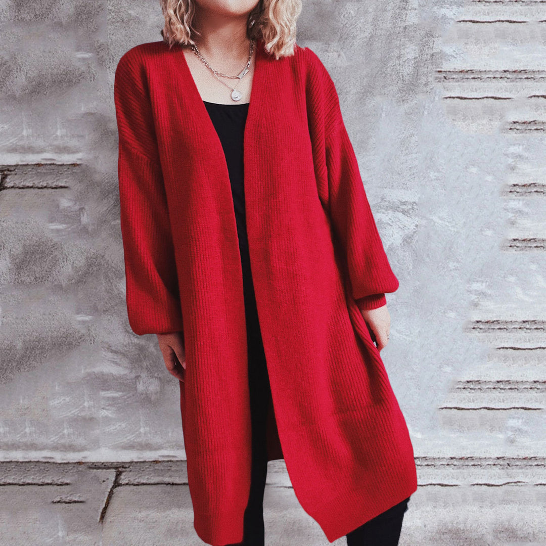 Damen lässiger Strickcardigan mit lässigen Oversize-Ärmeln und offenem Schnitt Drune