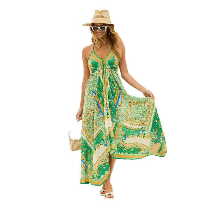 Damen Luftiges Maxikleid mit verspieltem Halterneck-Design und floralen Akzenten Drune
