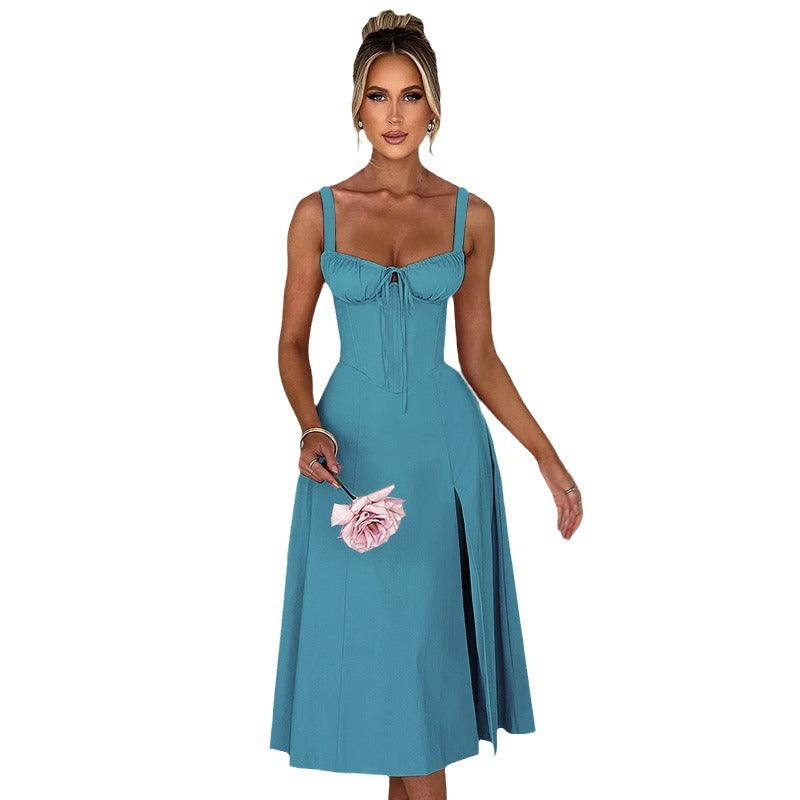 Damen elegante A-Linien Kleid mit charmanten Rüschendetails Drune