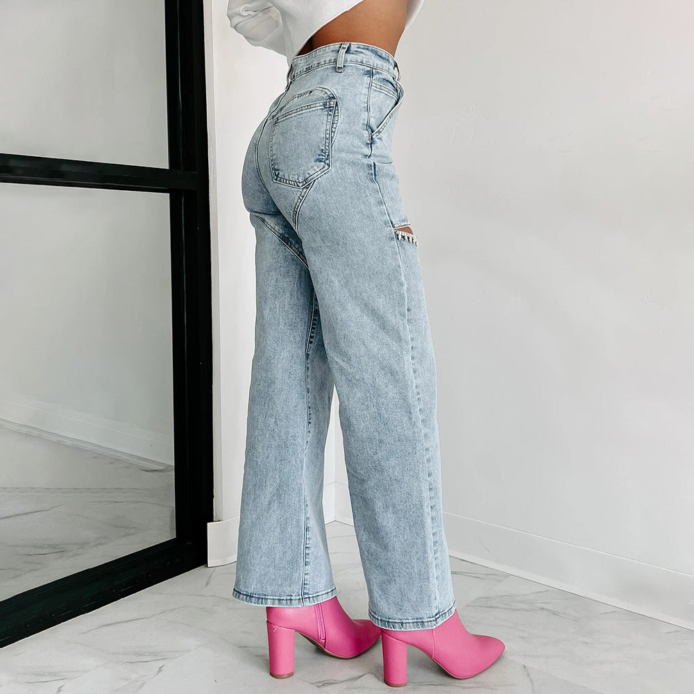Damen Hochtaillierte Jeans mit durchbrochenem Design Drune