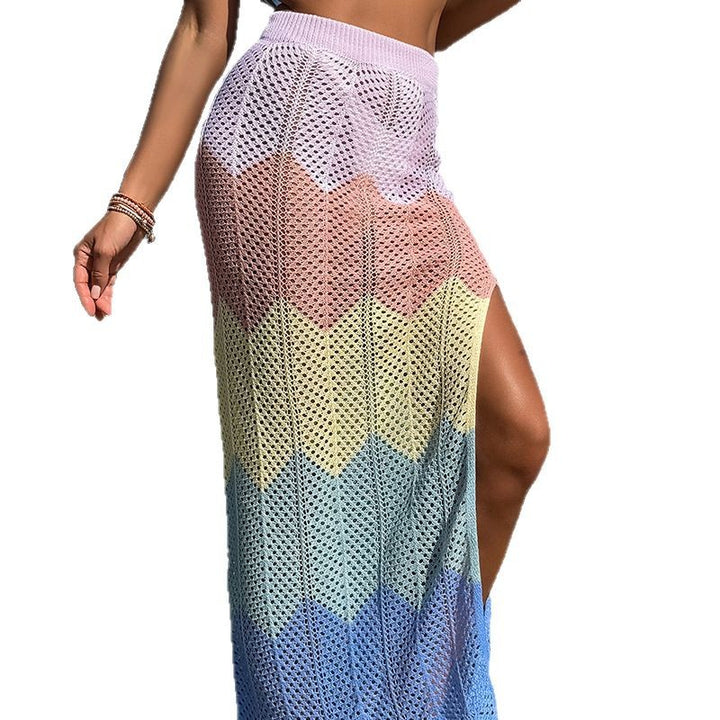 Damen Strick Maxi-Rock mit hohem Schlitz und Rautenmuster Drune