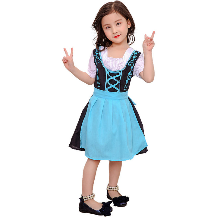 Damen nan traditionelles Kinderdirndlkleid mit geschnürtem Mieder, bestickten Details und abnehmbarer Schürze Drune