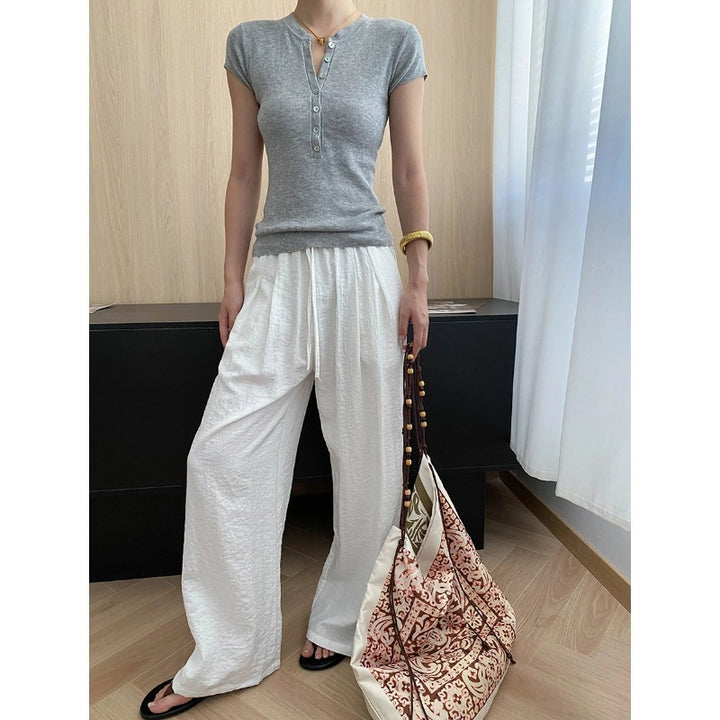 Damen lässige Leinenhose mit bequemen weitem Schnitt Drune