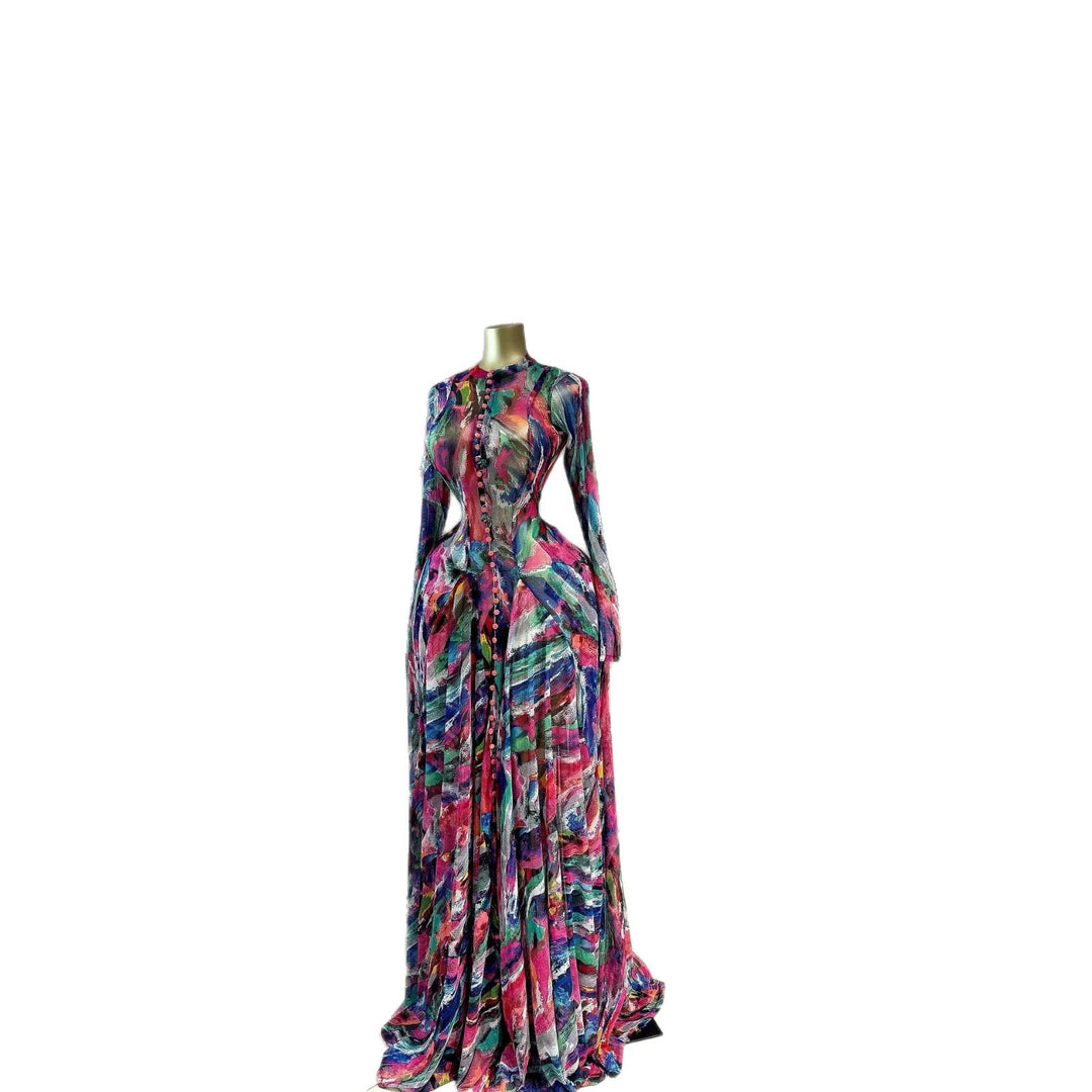 Damen Elegantes Maxikleid mit strukturiertem grafischem Design Drune