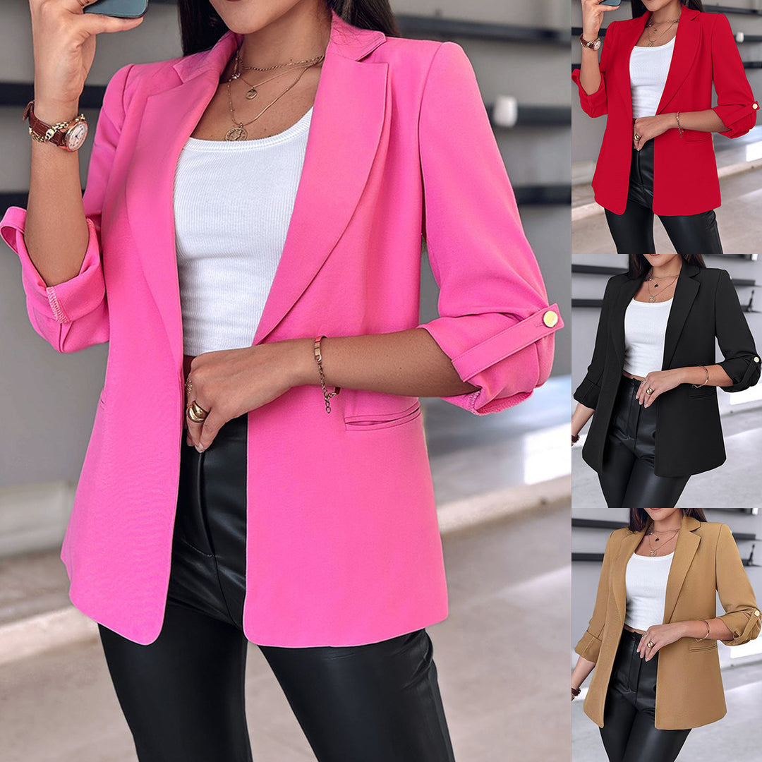 Damen lässiger Blazer mit aufgeknöpften Ärmeln und taillierter Passform Drune