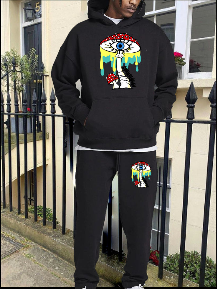 Damen Hoodie- und Jogginghose-Set mit künstlerischem Pilzdesign Drune