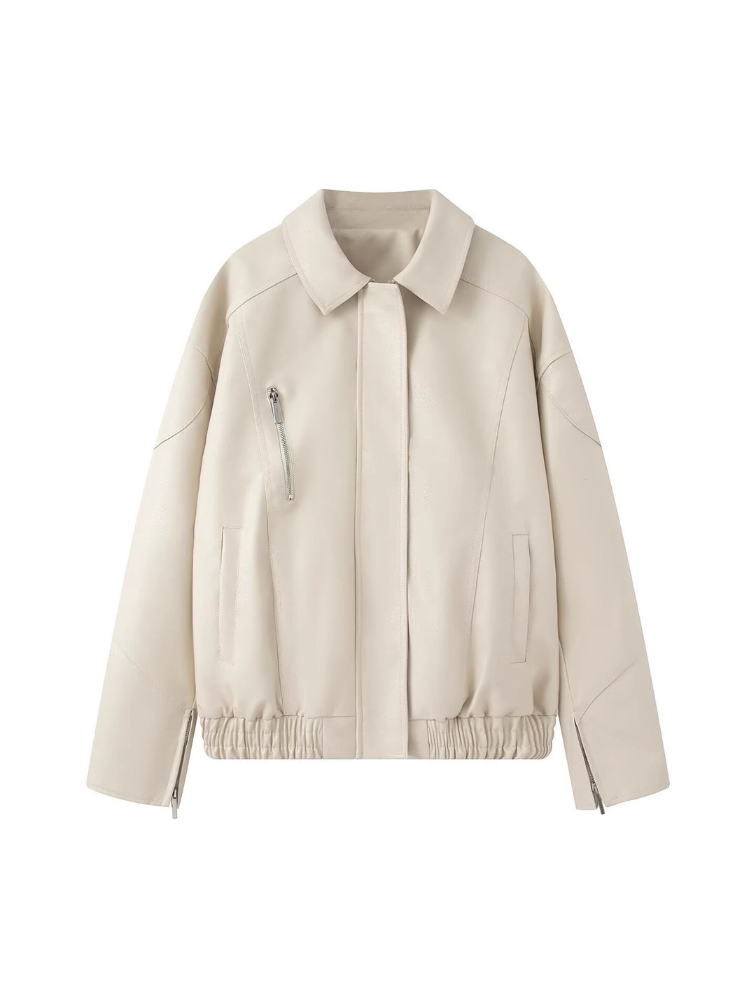 Damen modische Kunstlederjacke mit modernem Stehkragen und elastischem Saum Drune