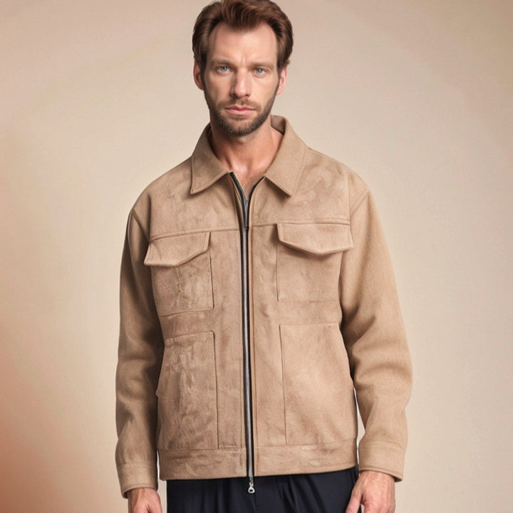 Herren eleganter Wildlederjacke mit praktischen Taschen und modernem Schnitt Drune