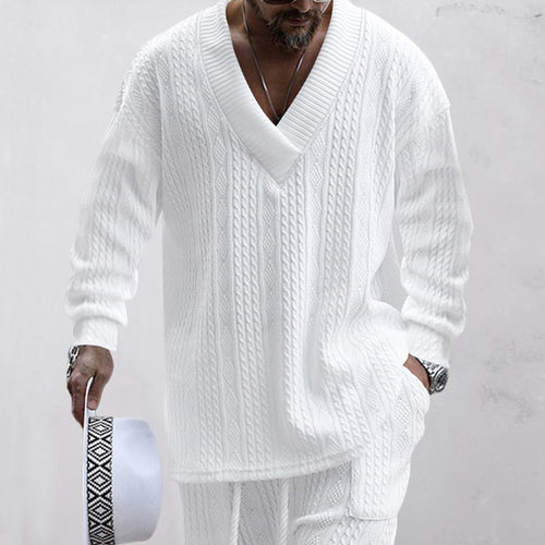 Herren lässiger Strickpullover mit V-Ausschnitt und strukturiertem Design Drune