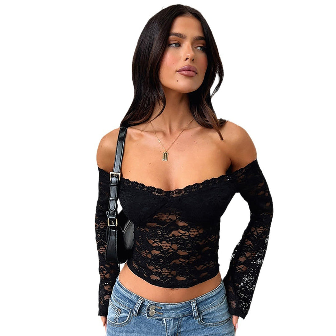 Damen Spitzentop mit Schulterfreiem Design und Volantärmeln Drune