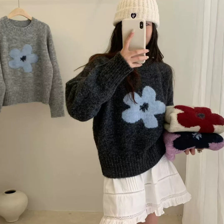 Damen Pullover mit floralem Design und hochflorigem Material Drune