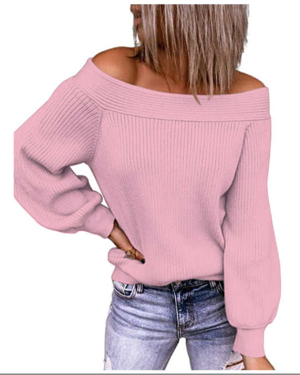 Damen Off-Shoulder Pullover mit voluminösen Ärmeln Drune