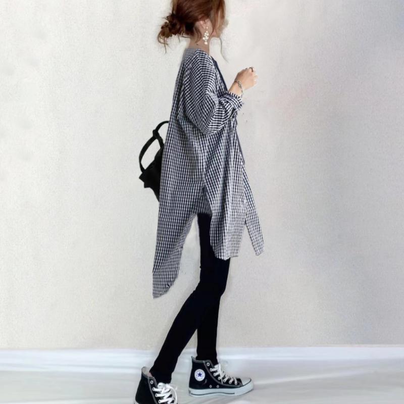 Damen Karobluse mit asymmetrischem Schnitt und modernen Details Drune