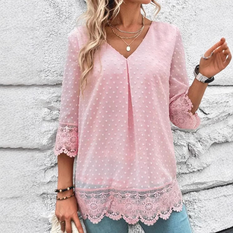 Damen Bluse mit ästhetischen Spitzendetails und Puffärmeln Drune