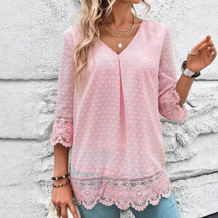 Damen Bluse mit ästhetischen Spitzendetails und Puffärmeln Drune