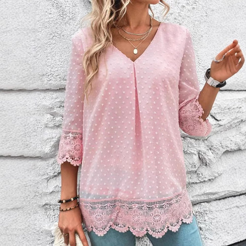Damen Bluse mit ästhetischen Spitzendetails und Puffärmeln Drune
