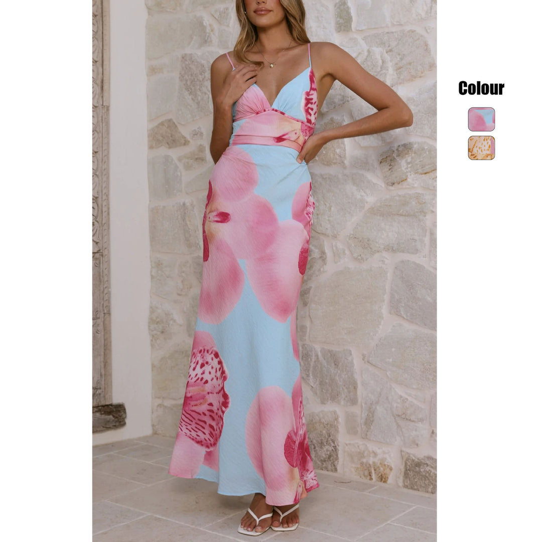 Damen Maxikleid mit floralem Design und raffinierten Rüschendetails Drune