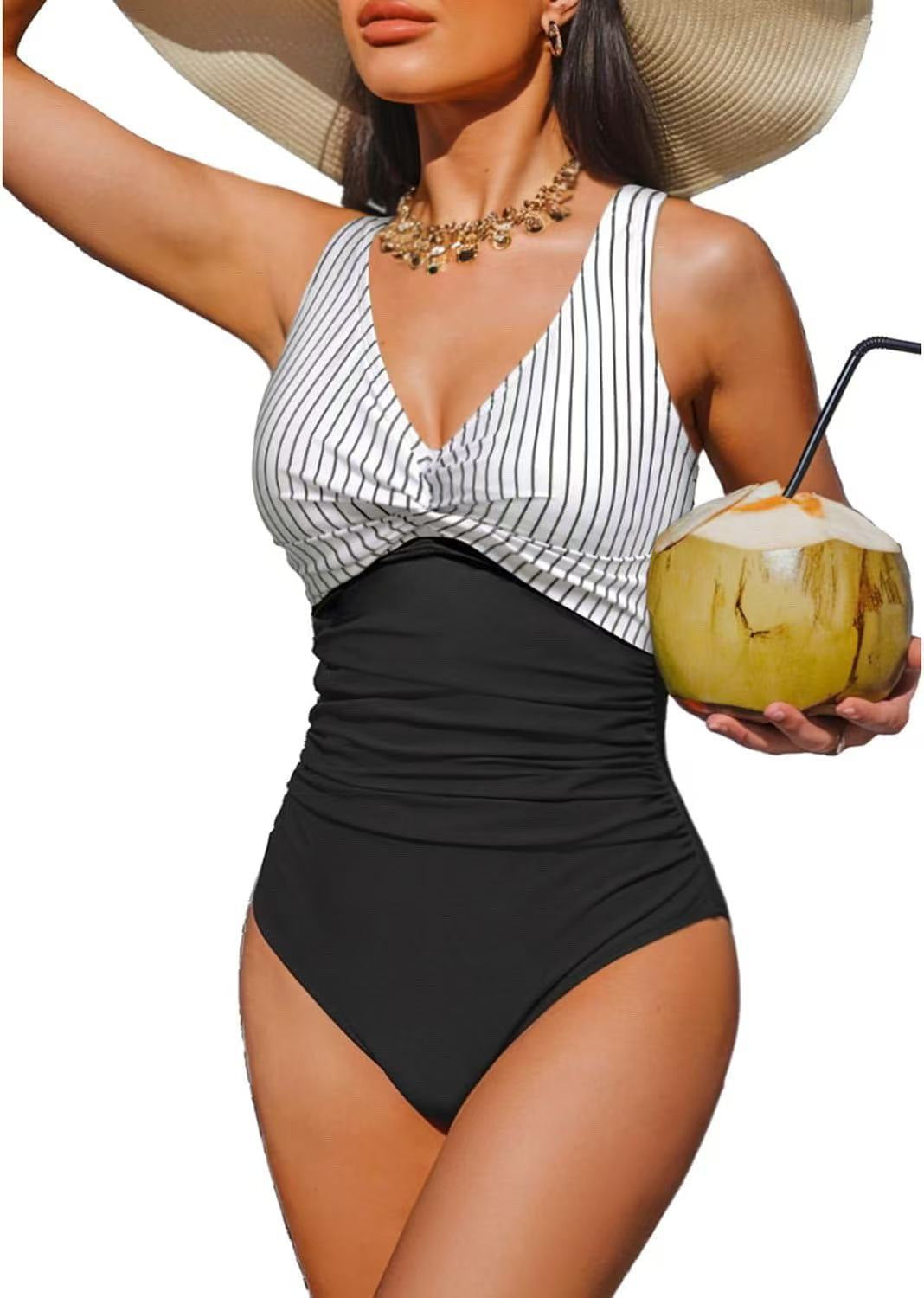 Damen Eleganter Einteiler Badeanzug mit modischem Twist Drune