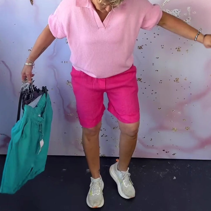 Damen nan Leinenmix-Relaxshorts mit elastischem Komfortbund und Eingrifftaschen Drune