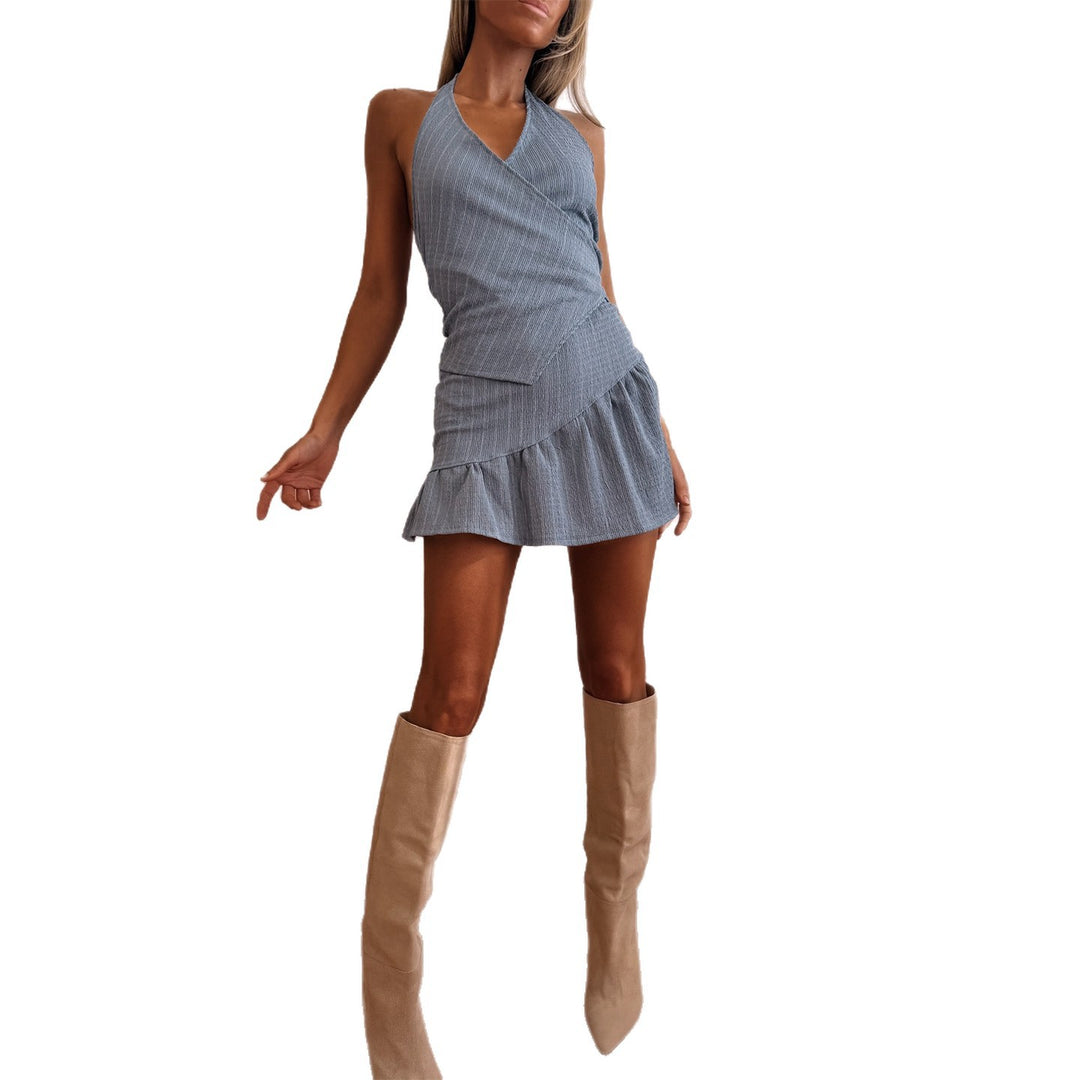 Damen Wickelkleid mit verspieltem Rüschensaum und V-Ausschnitt Drune