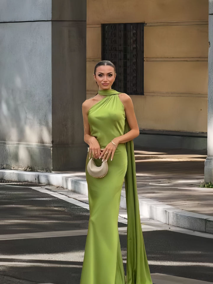 Damen Abendkleid mit asymmetrischem Schnitt und elegantem Stehkragen Drune