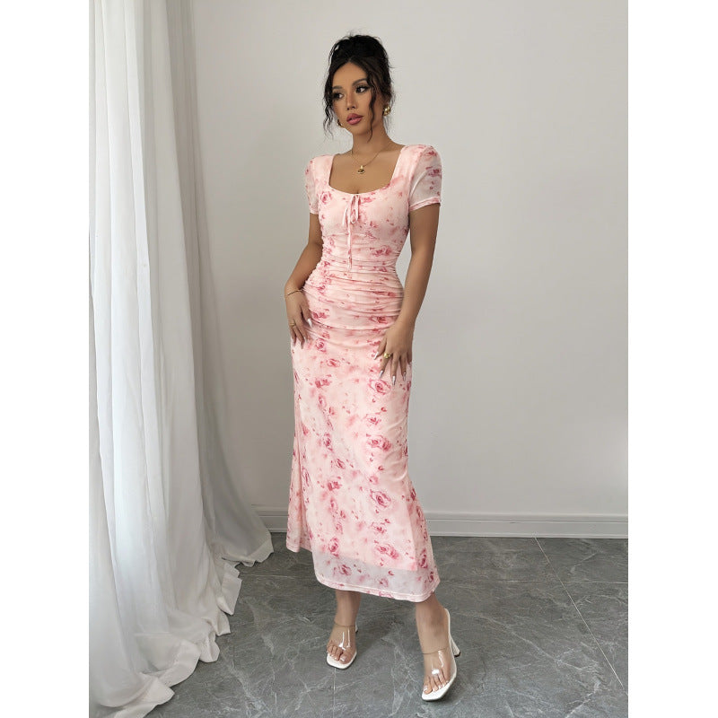 Damen Maxikleid mit Rüschendetails und floralem Design Drune
