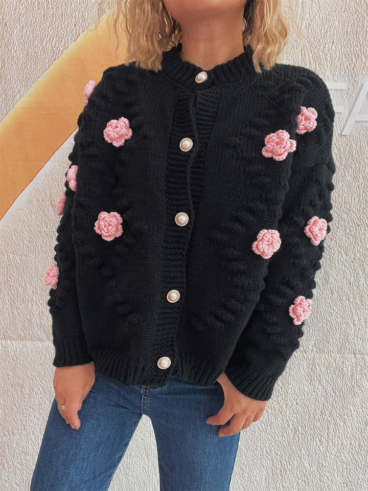 Damen Strickjacke mit floralen Applikationen und komfortablem Schnitt Drune