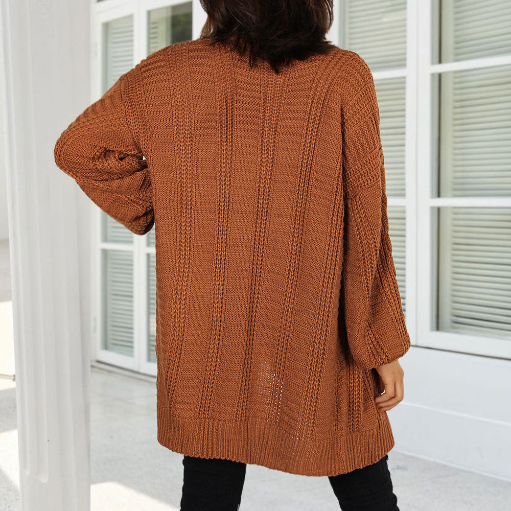 Damen Grobstrick-Cardigan mit eleganter Knopfleiste und weiten Ärmeln Drune