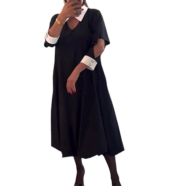 Damen oversized Hemdkleid mit V-Ausschnitt und eleganter Kragenstruktur Drune
