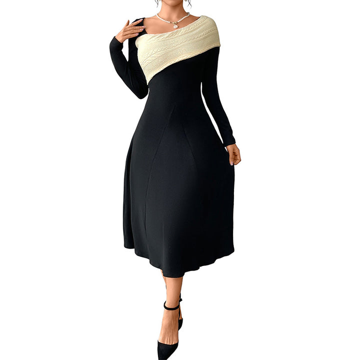 Damen Elegantes Midikleid mit asymmetrischem Kragen und Oberteil in Strickoptik Drune