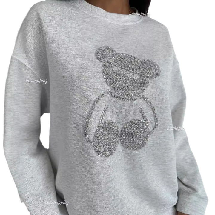 Damen lässiges Sportanzug-Set mit teddyförmigem Motiv Drune
