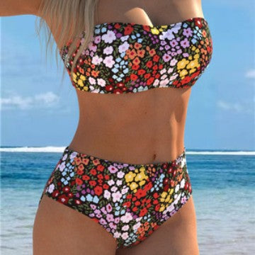 Damen Bikini-Set mit strapazierfähigem Bandeau-Oberteil und hoch geschnittenen Badeshorts Drune