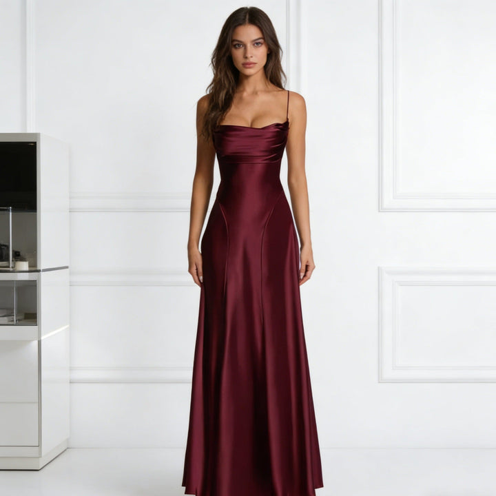 Damen Elegantes satin Abendkleid mit tailliertem Schnitt und schmalen Trägern Drune