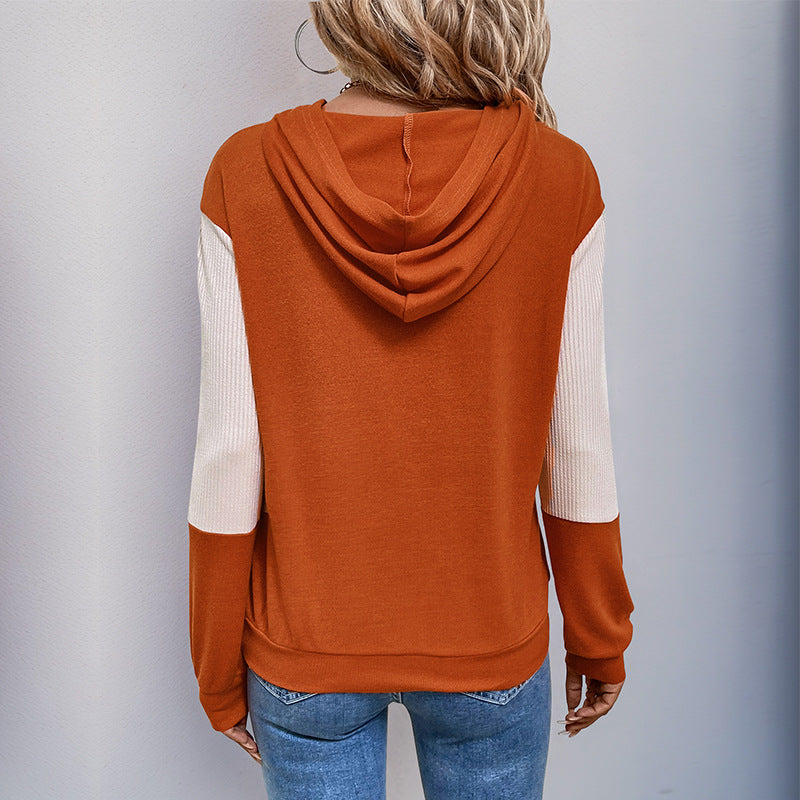 Damen lässiger Kapuzenpullover mit strukturierten Ärmeln und V-Ausschnitt Drune