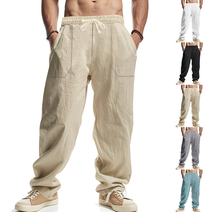 Herren nan lockere Leinenhose mit elastischem Bund, Tunnelzug und großen Eingrifftaschen Drune