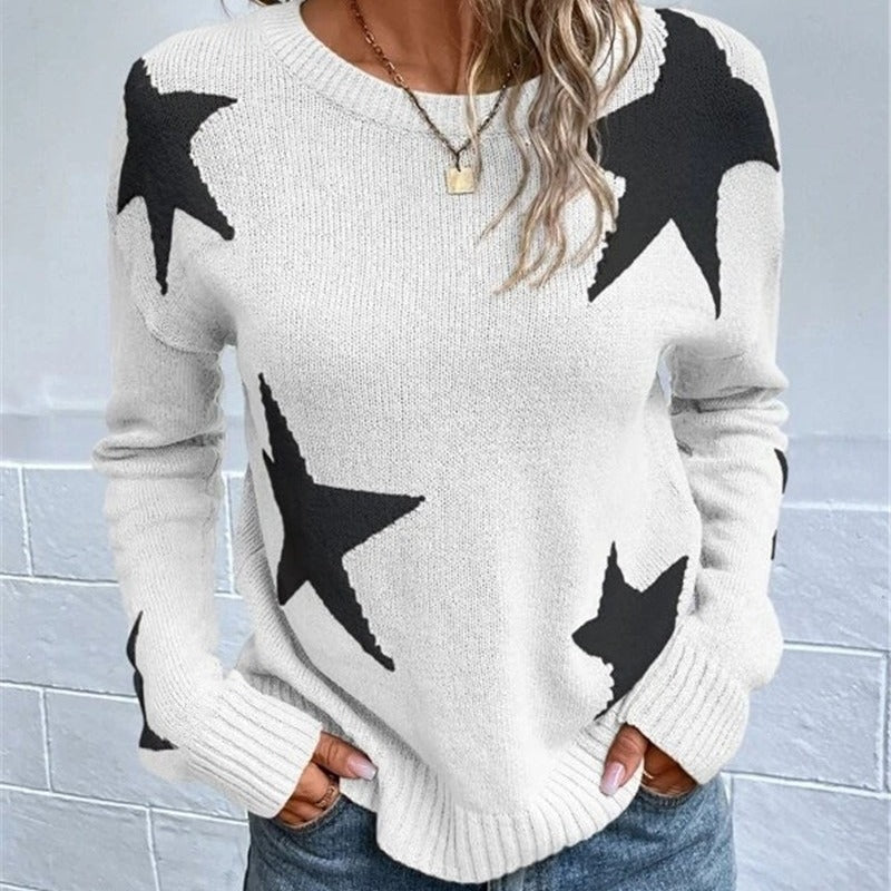Damen Strickpullover mit auffälligem Sternenmotiv und Rundhalsausschnitt Drune