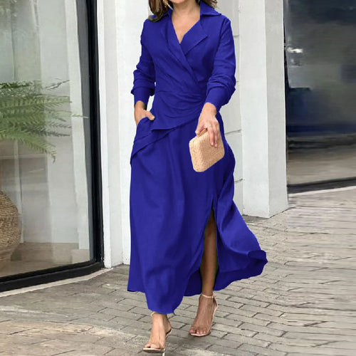 Damen Wickelmaxikleid mit eleganten Drapierungen und seitlichem Schlitz Drune