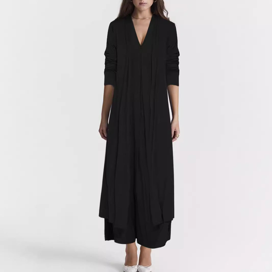 Damen Elegante Longjacke mit tiefem V-Ausschnitt und fließendem Schnitt Drune