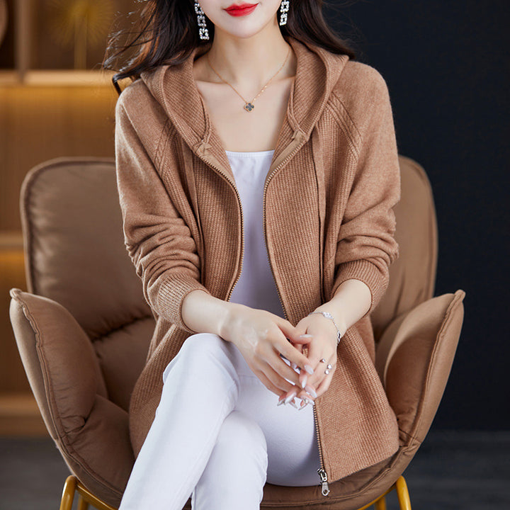 Damen Strickjacke mit Kapuze und praktischen Taschen Drune