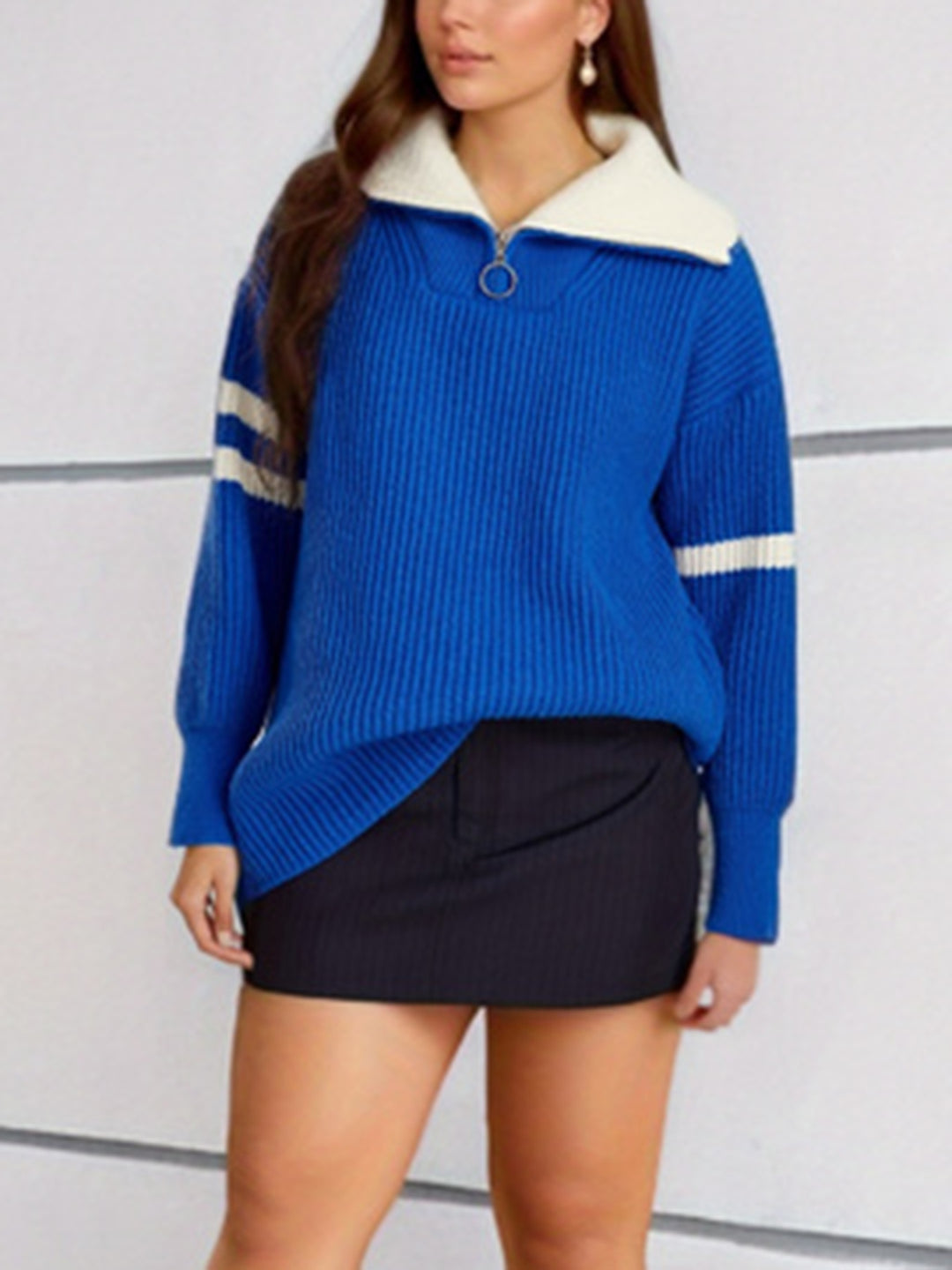 Damen lässiger Pullover im sportlichen Stil mit Stehkragen und Reißverschluss Drune