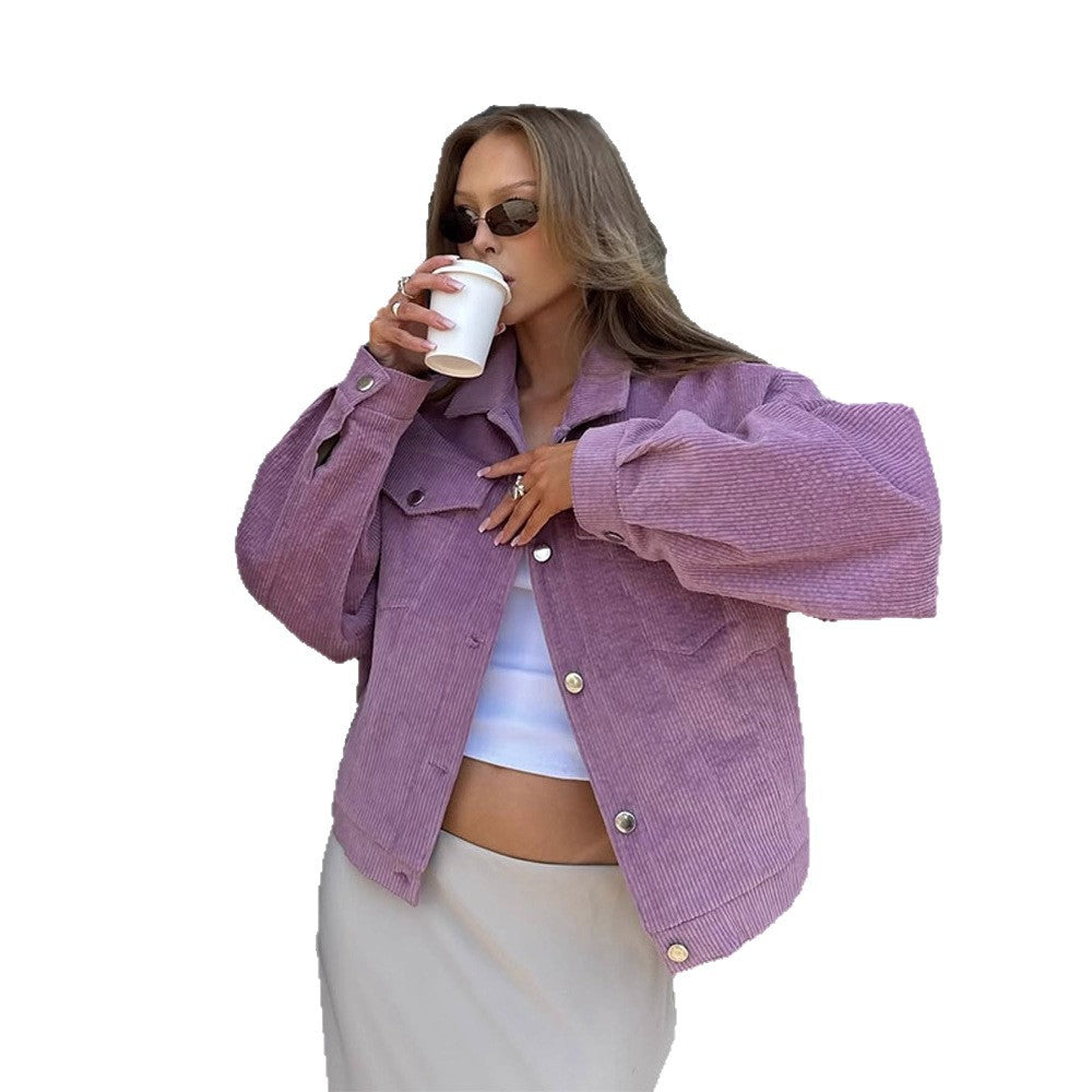 Damen Oversized Cordjacke mit praktischen Taschen und dezentem Streifenmuster Drune