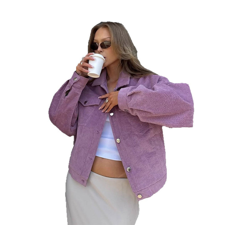 Damen Oversized Cordjacke mit praktischen Taschen und dezentem Streifenmuster Drune