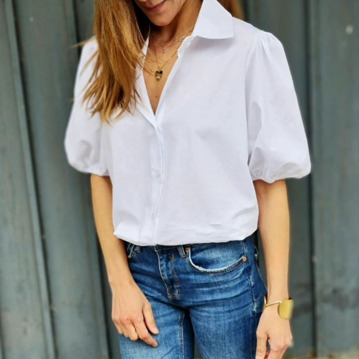 Damen Bluse mit Puffärmeln und klassischem Kragen Drune