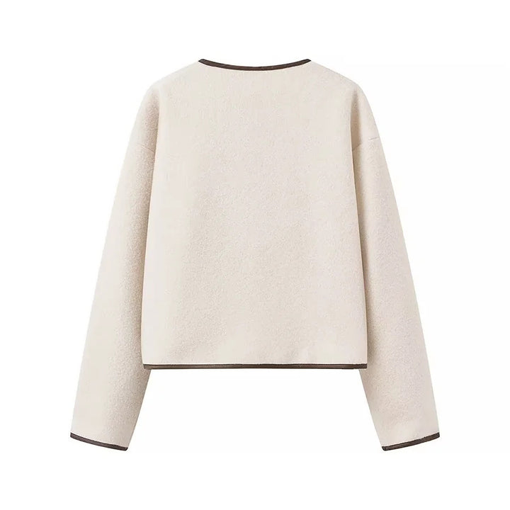 Damen flauschige Kurzjacke mit dekorativem Bindeband Drune