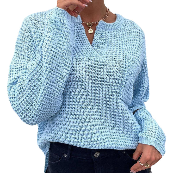 Damen lässiger Strickpullover mit V-Ausschnitt und strukturierter Oberfläche Drune
