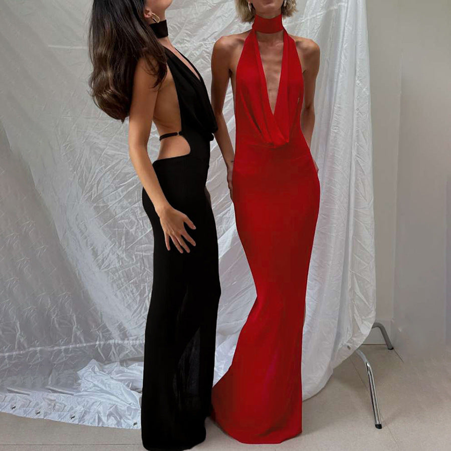 Damen Elegantes Abendkleid mit schimmerndem tiefem V-Ausschnitt und figurschmeichelnder Silhouette Drune
