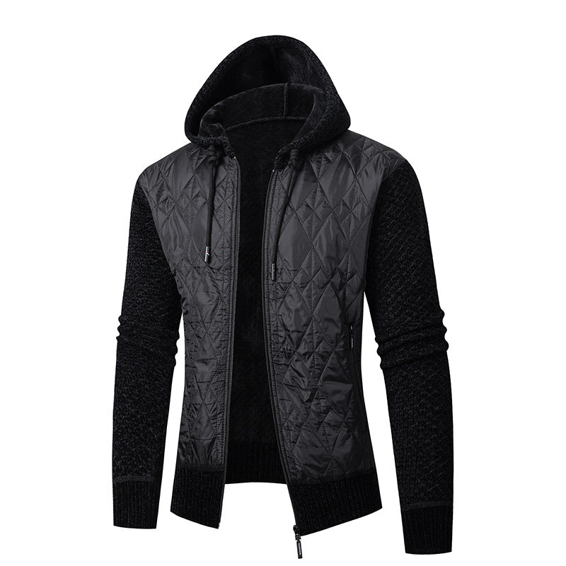 Herren nan gesteppte Kapuzenjacke mit wattierter Front, Strickärmeln und Teddyfutter Drune