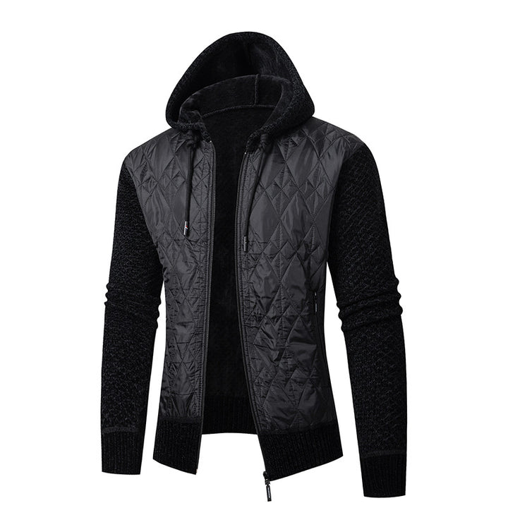 Herren nan gesteppte Kapuzenjacke mit wattierter Front, Strickärmeln und Teddyfutter Drune